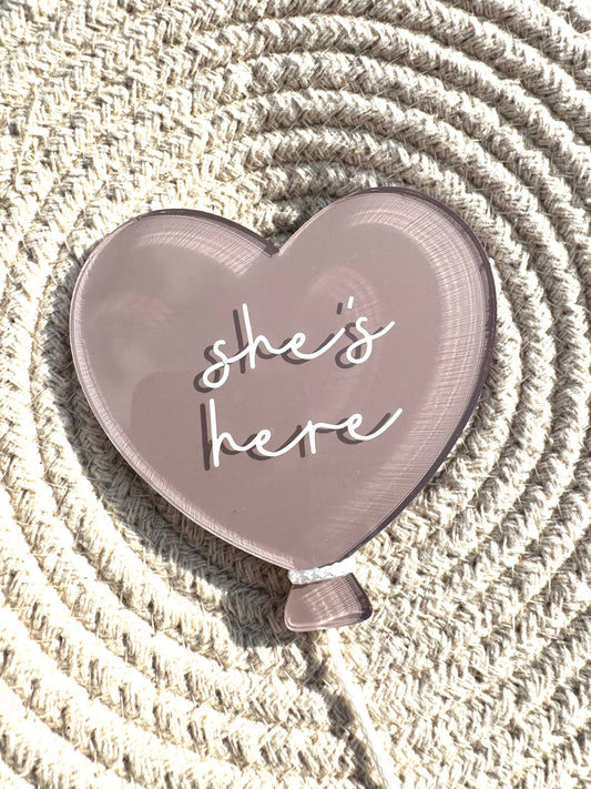 Baby Plaque - he/she’s here heart plaque