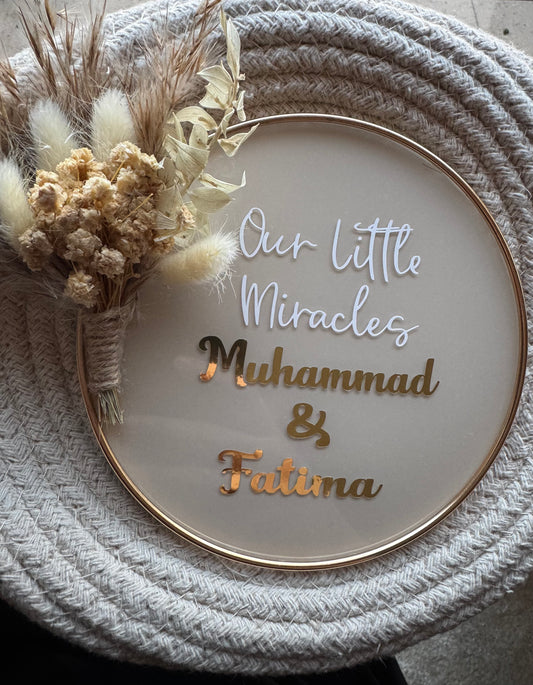 Large Baby Plaque - floral 14cm round