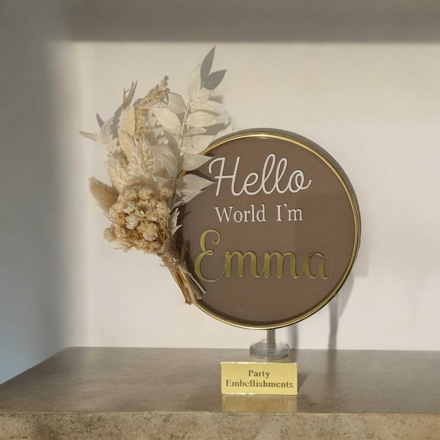 Baby Plaque - floral 10cm round